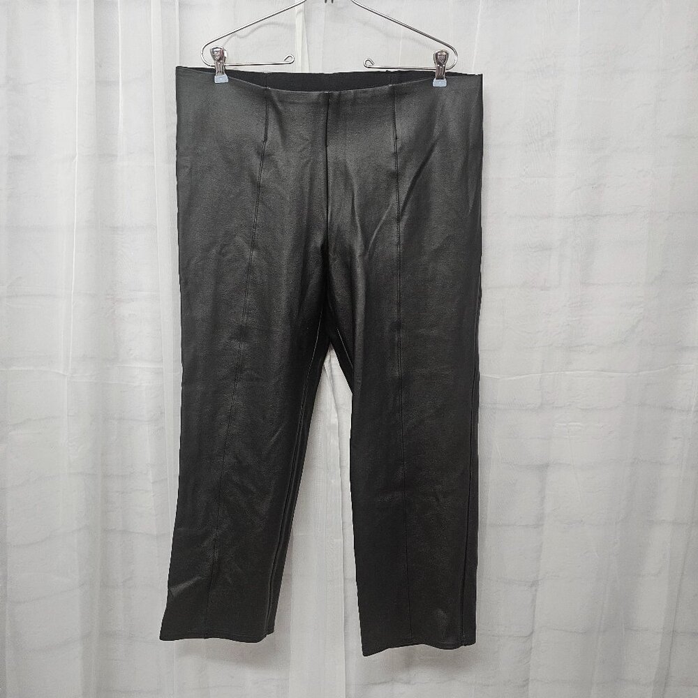 Investments Slim Factor Pants Black Faux Leather Straight Cropped Pullon 1X